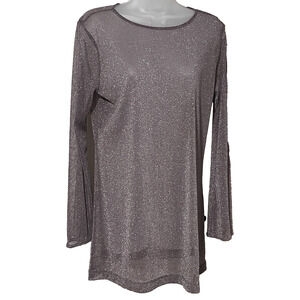 NWT Womens Top Mesh Sheer New Year Metallic Shimmer Long Sleeve Sexy Club Fairy